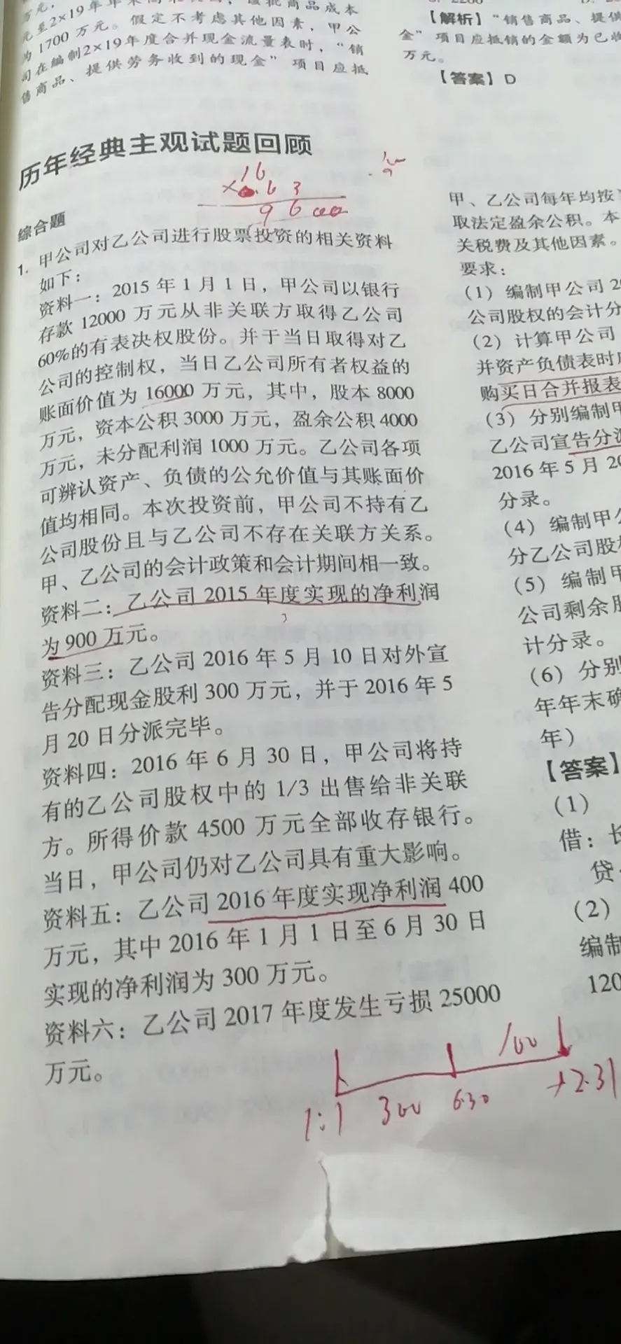 这第五问成本法转权益法为啥会有借投资收益120贷长投120