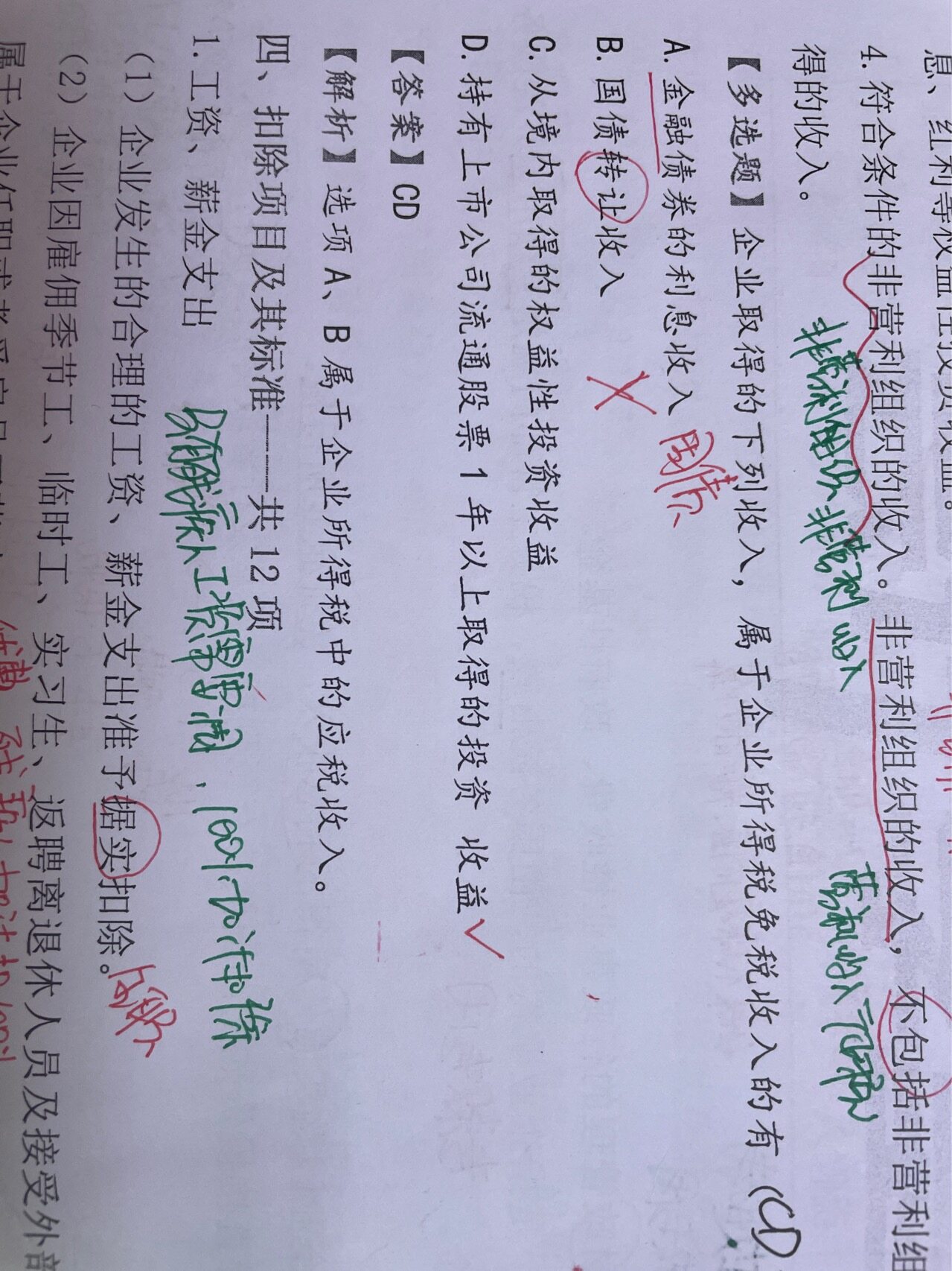 老师 不明白这个选项c  企业所得税里面有一条是股息红利等权益性投资收益交企业所得税，符合居民之间股息红利又免税，老感觉是矛盾的