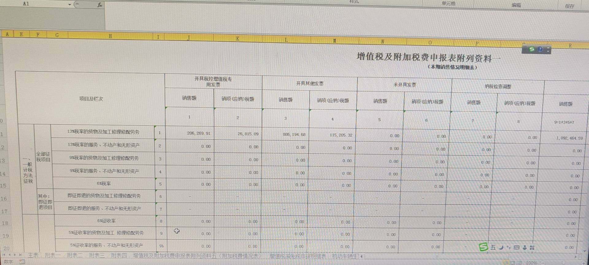 可是应该在附表1中未开具发票那里填