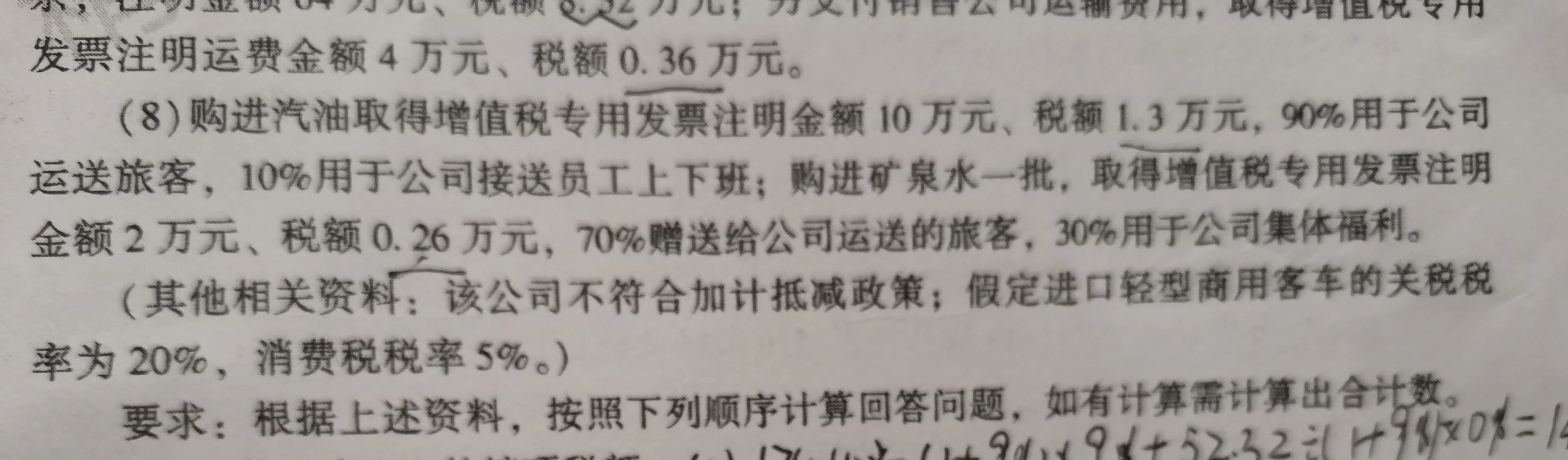 老师，你好这道题（8）购进矿泉水一批，70%赠送给公司运送的旅客，视同销售，为什么购买的汽油90%用于公司运送旅客不视同销售啊？