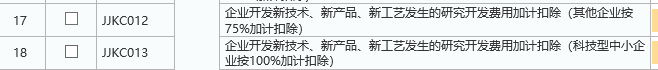 您好老师，我们是软件企业科技型中小企业及高新技术企业，在本月申报季报所得税主表时，研发加计扣除要选择哪个比例，是75%还是100%，我选择12提示我科小不在本行填列。选择13，提示我高新技术企业的哪项，这要怎么填报