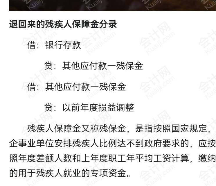 看网上说的退回残保金是这样做的分录，那我写的借银行存款贷其他收益是不对的吗？